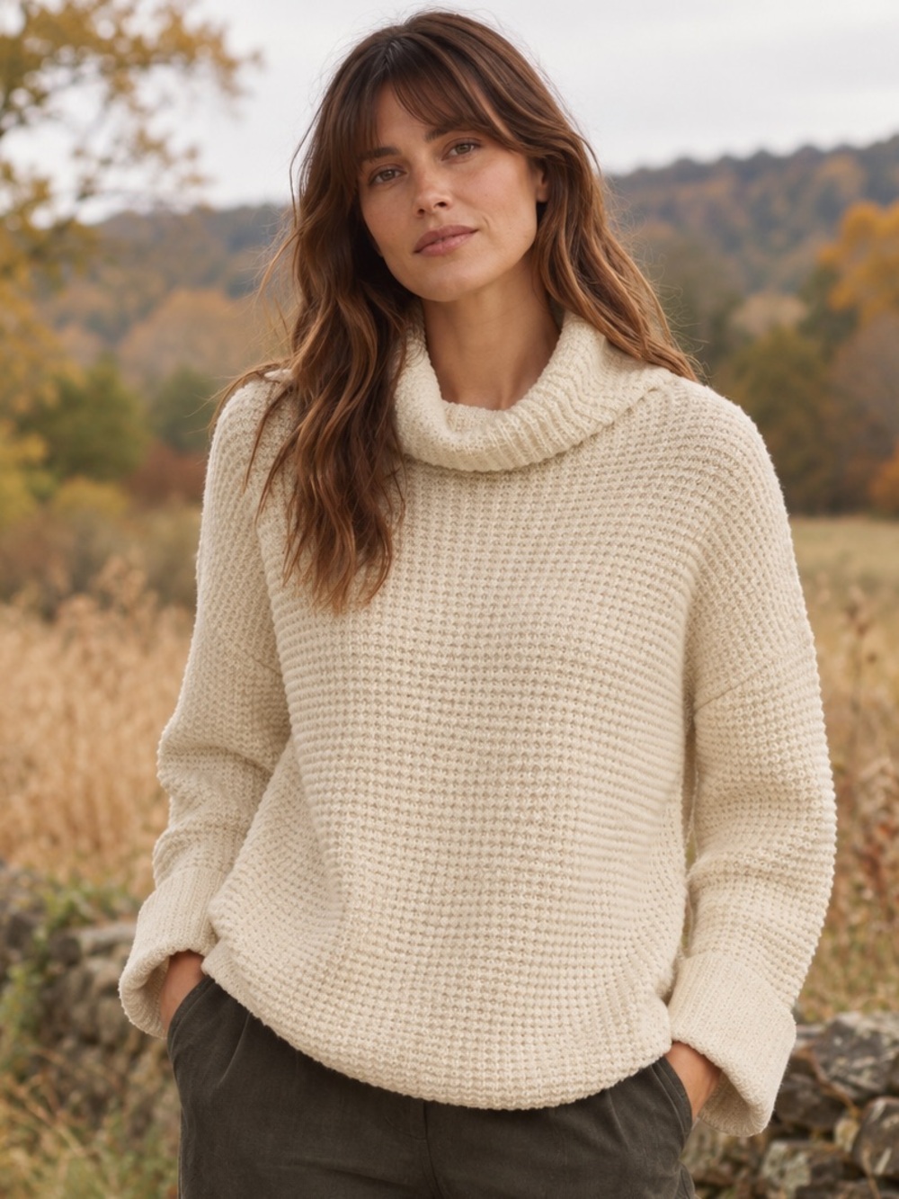 J.Jill Cream Cowl Neck Textured Knit Sweater Size S